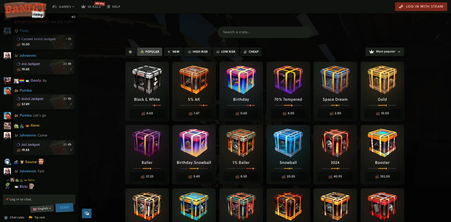 Screenshot of the Bandit.Camp website