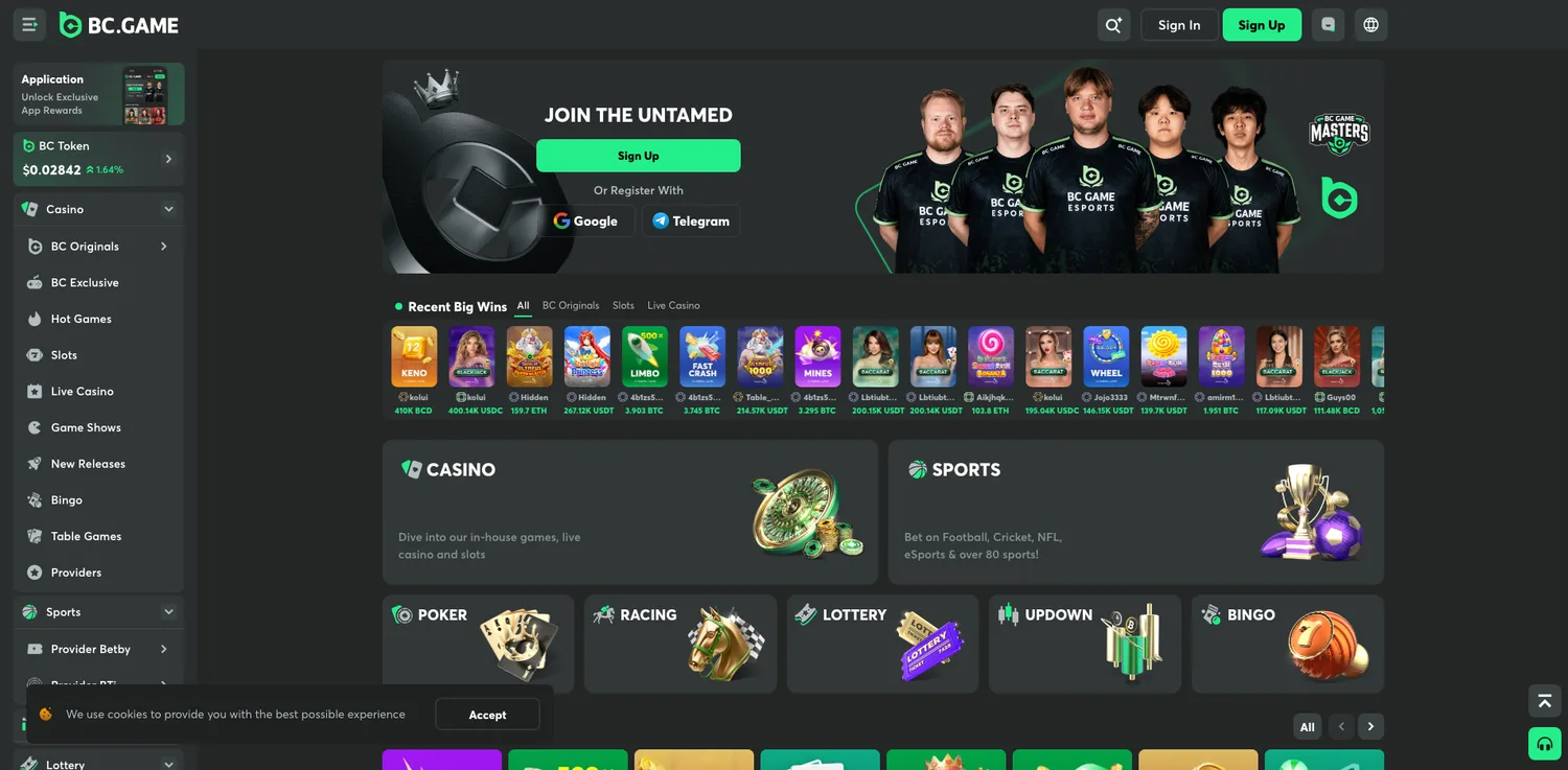 Screenshot of the BC.Game website