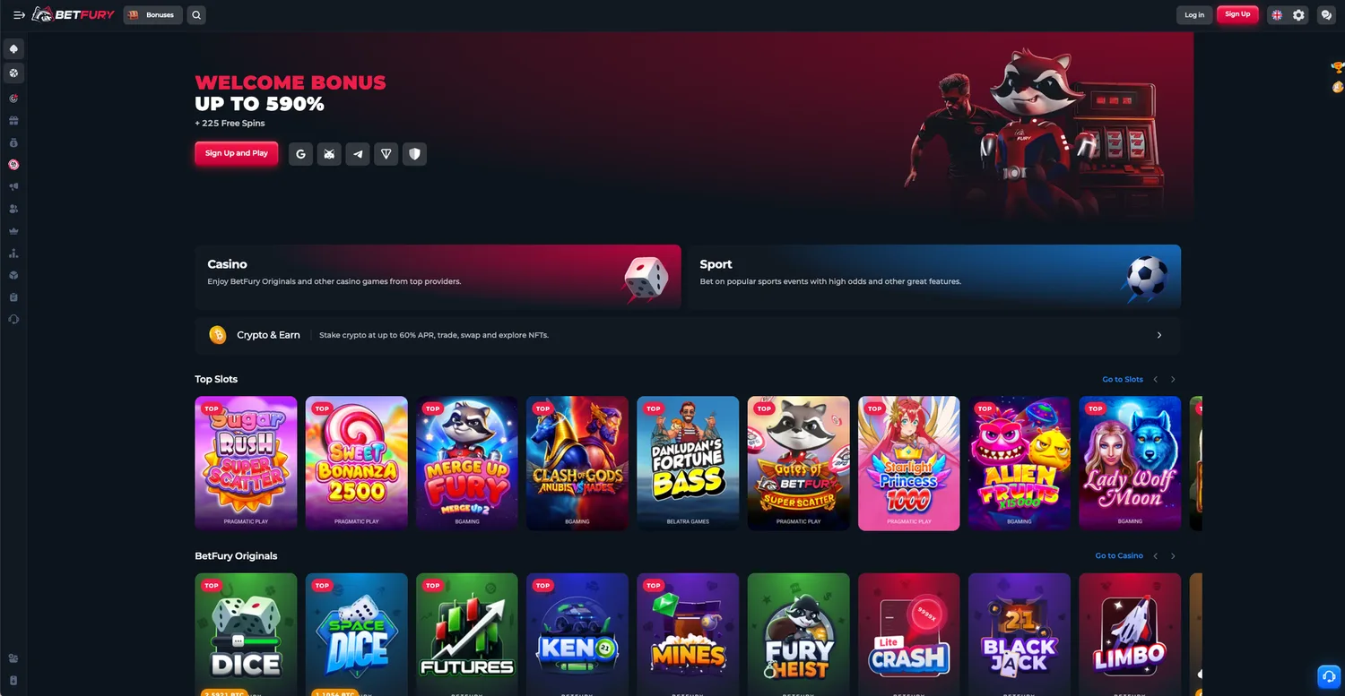 Screenshot of the BetFury website