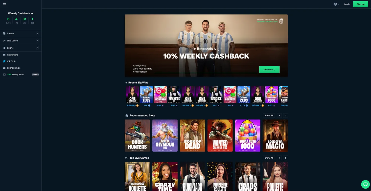Screenshot of the Betpanda website