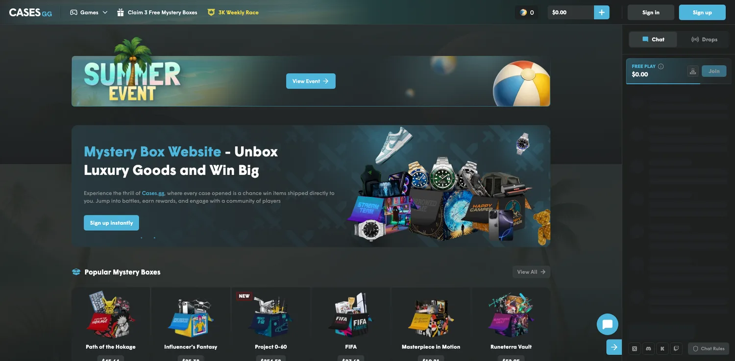 Screenshot of the Cases.gg website