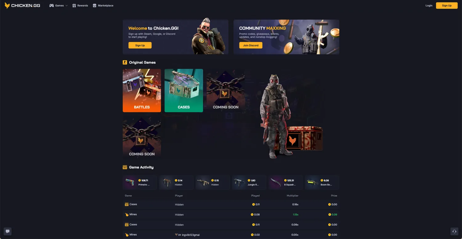 Screenshot of the Chicken.gg website
