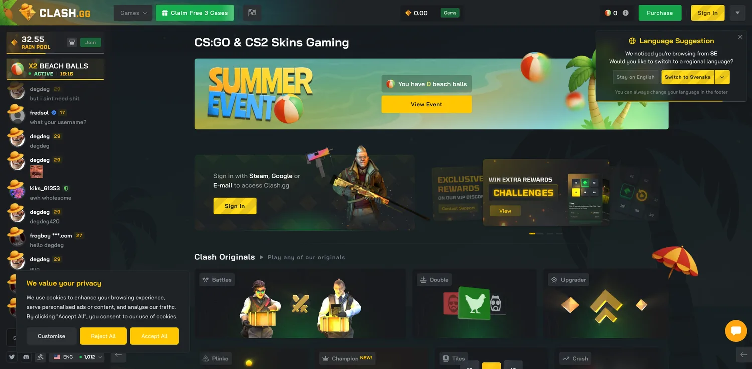 Screenshot of the Clash.gg website