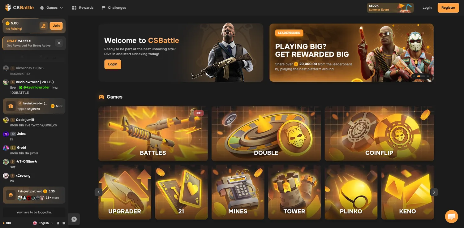 Screenshot of the CSBattle website