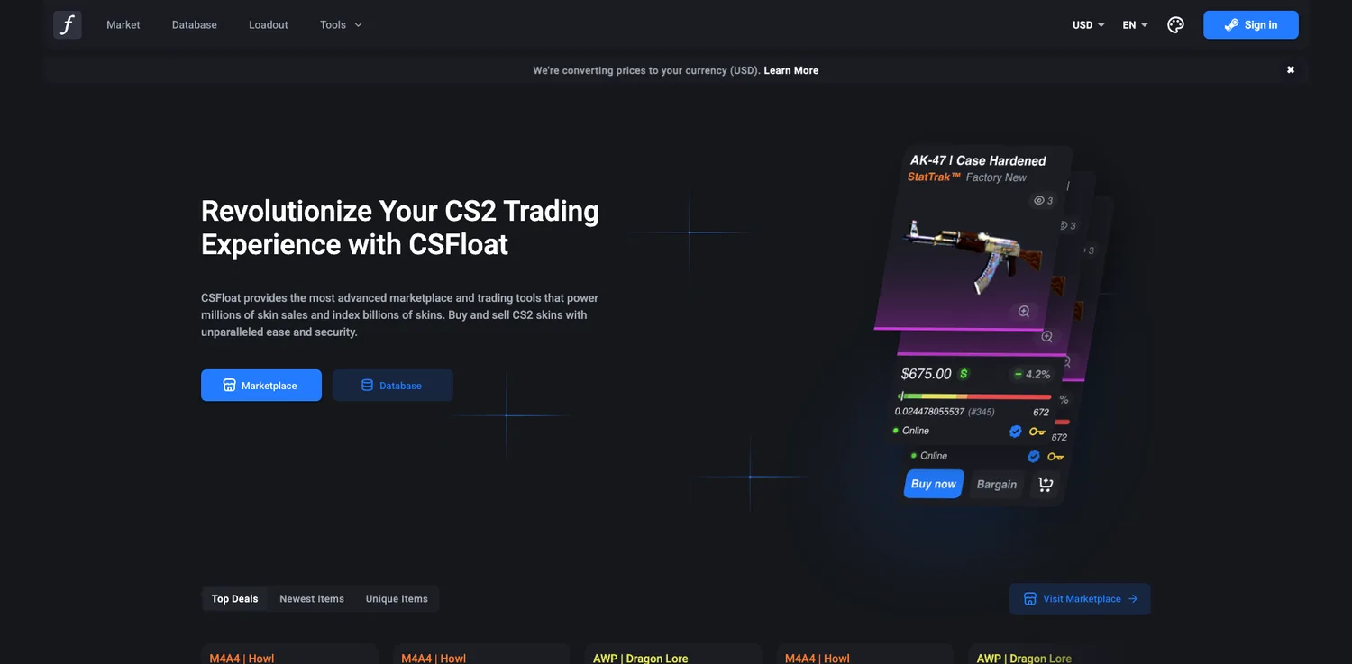 Screenshot of the CSFloat website