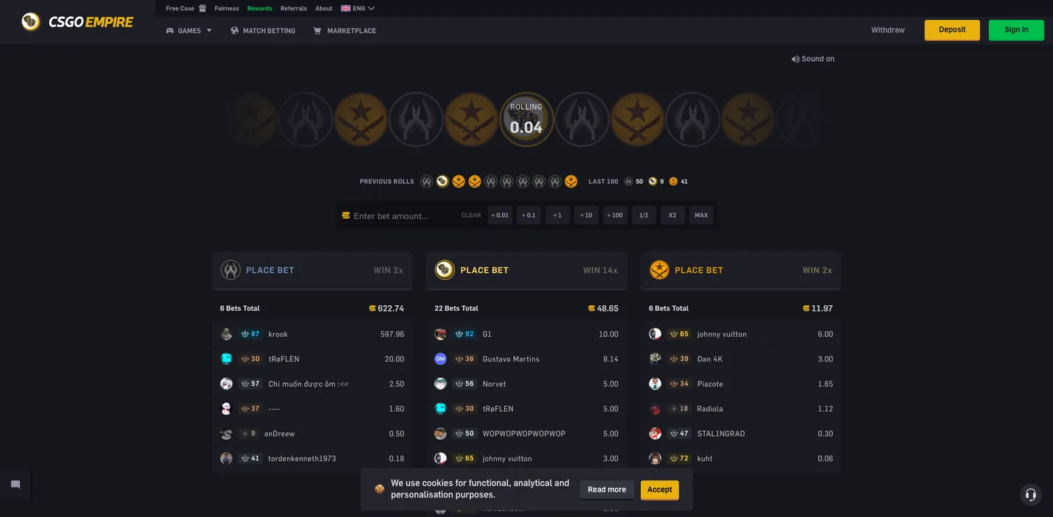 Screenshot of the CSGOEMPIRE website