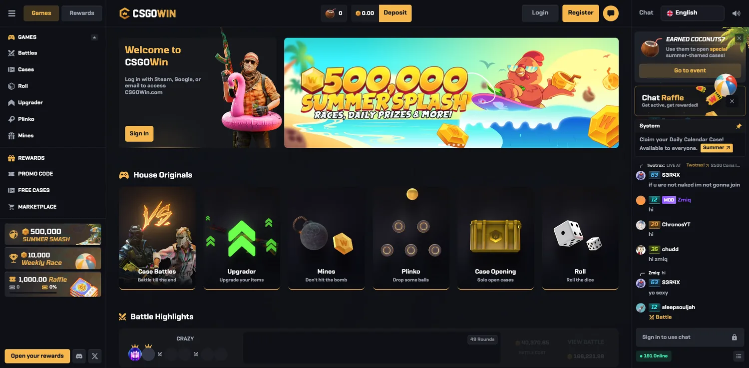 Screenshot of the CSGOWin website
