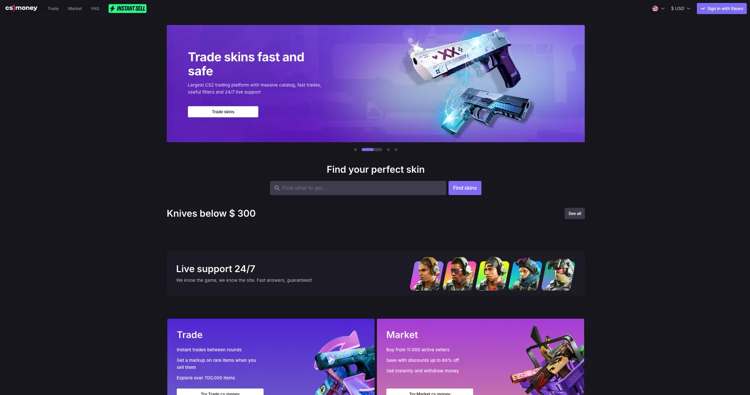 Screenshot of the CS.Money website