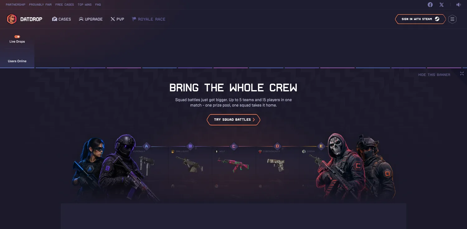 Screenshot of the DatDrop website