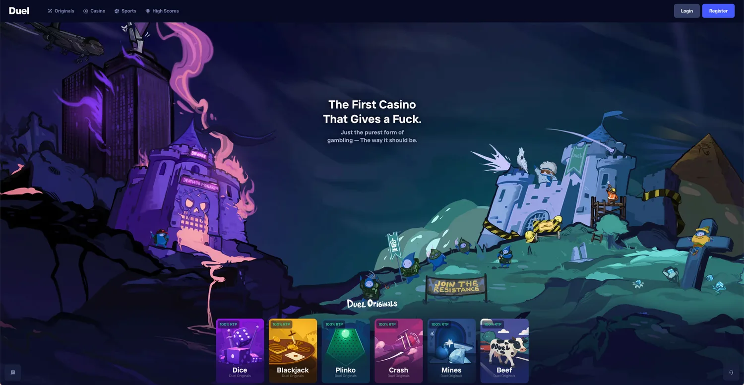 Screenshot of the Duel.com website