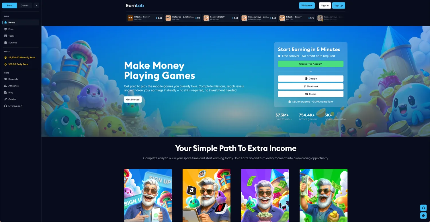 Screenshot of the EarnLab website