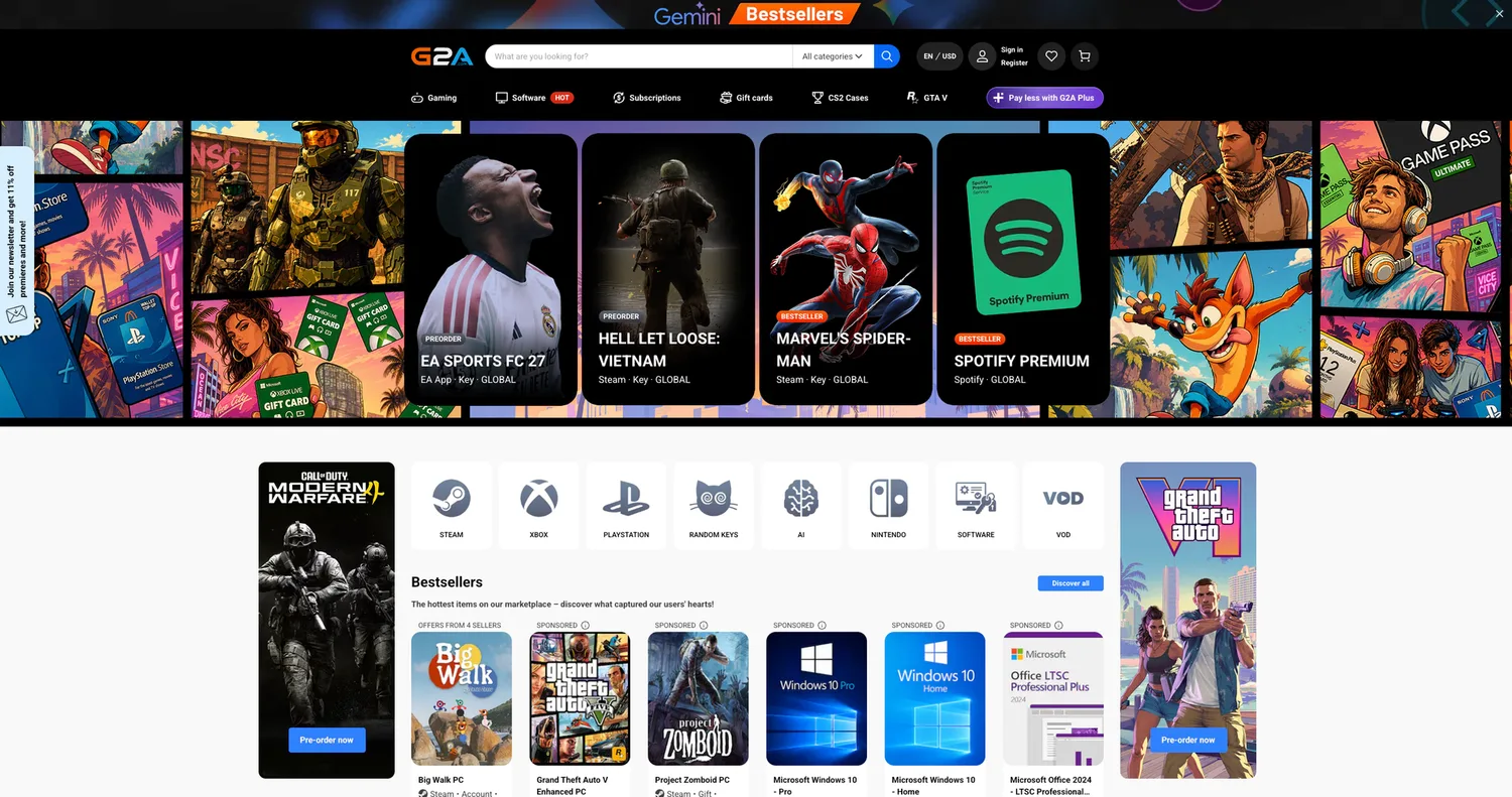 Screenshot of the G2A website