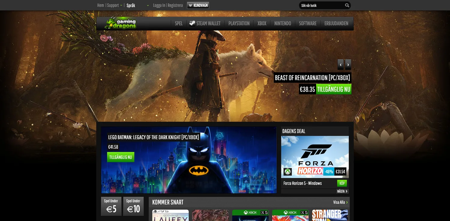 Screenshot of the GamingDragons website