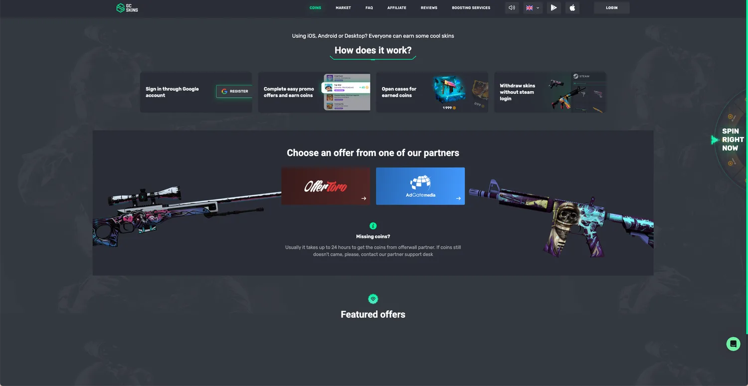 Screenshot of the GC.Skins website