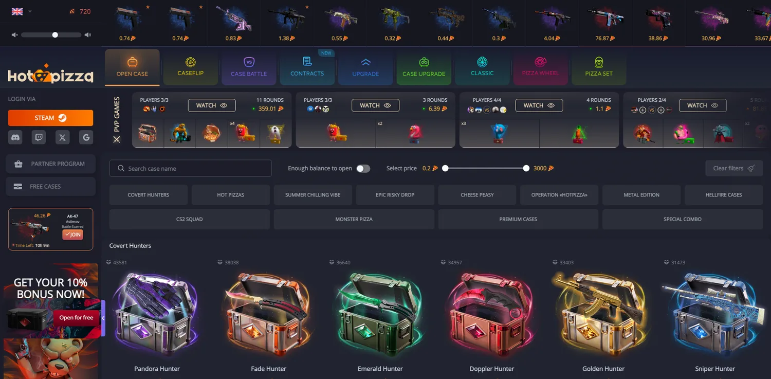 Screenshot of the HotPizza.gg website