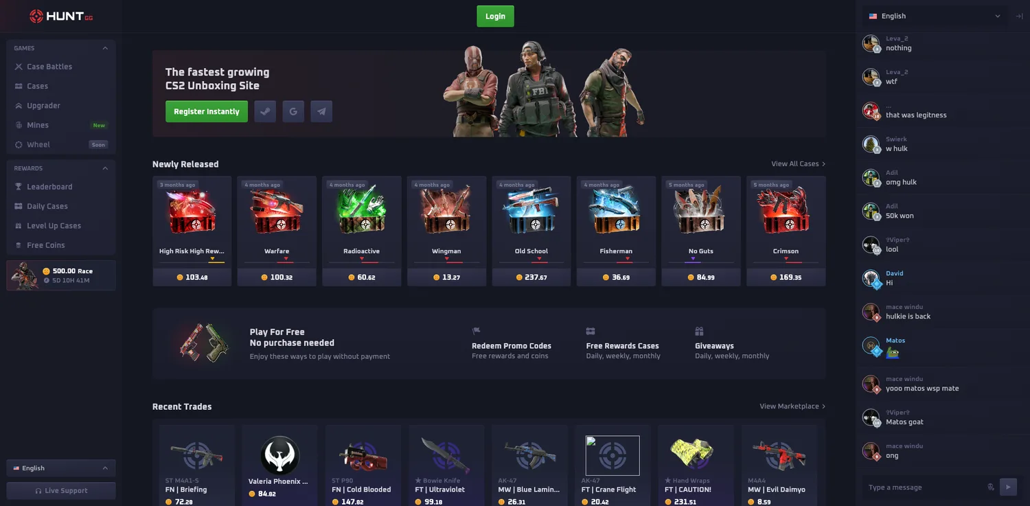 Screenshot of the Hunt.gg website