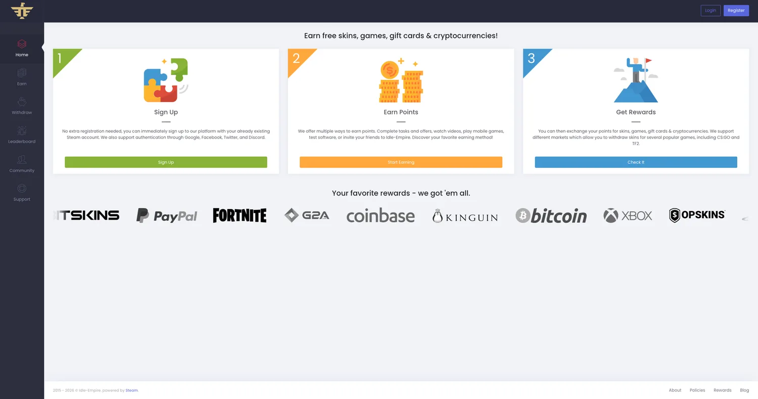 Screenshot of the Idle-Empire website