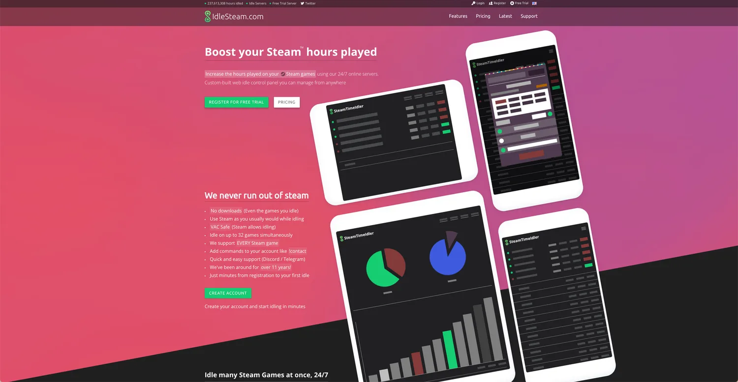 Screenshot of the IdleSteam.com website
