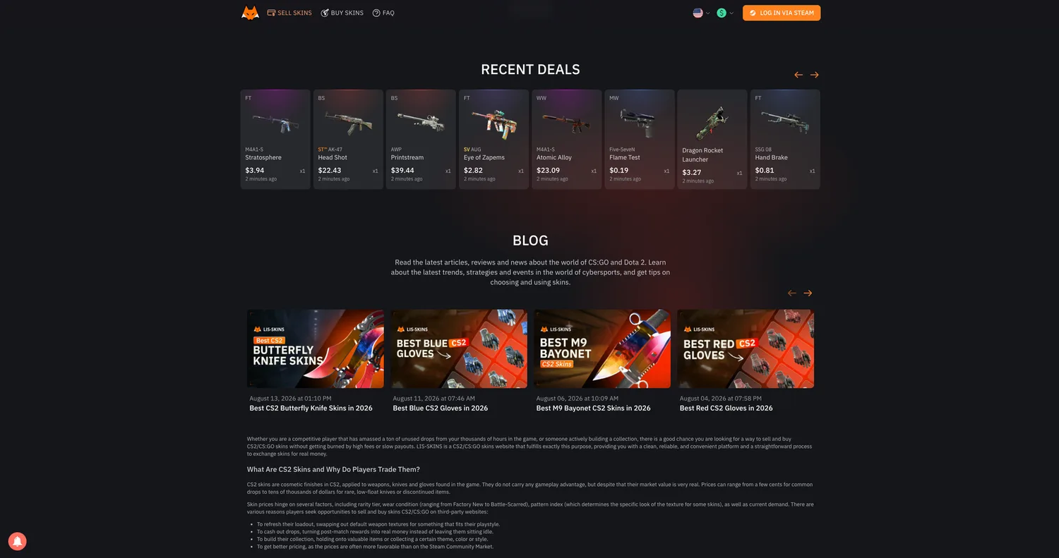 Screenshot of the Lis-Skins website