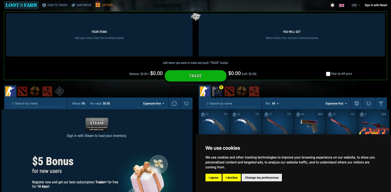 Screenshot of the Loot.Farm website