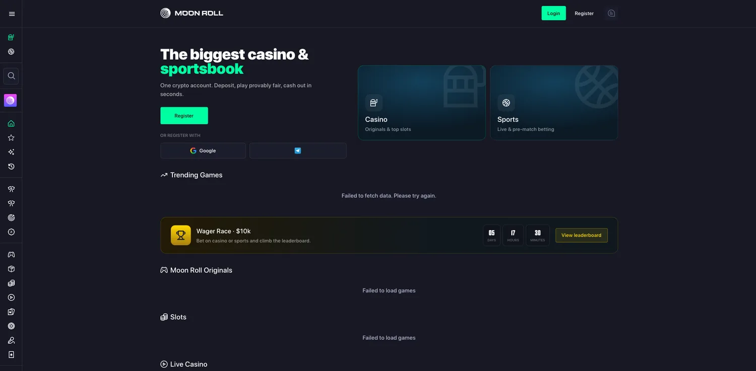 Screenshot of the Moon Roll website
