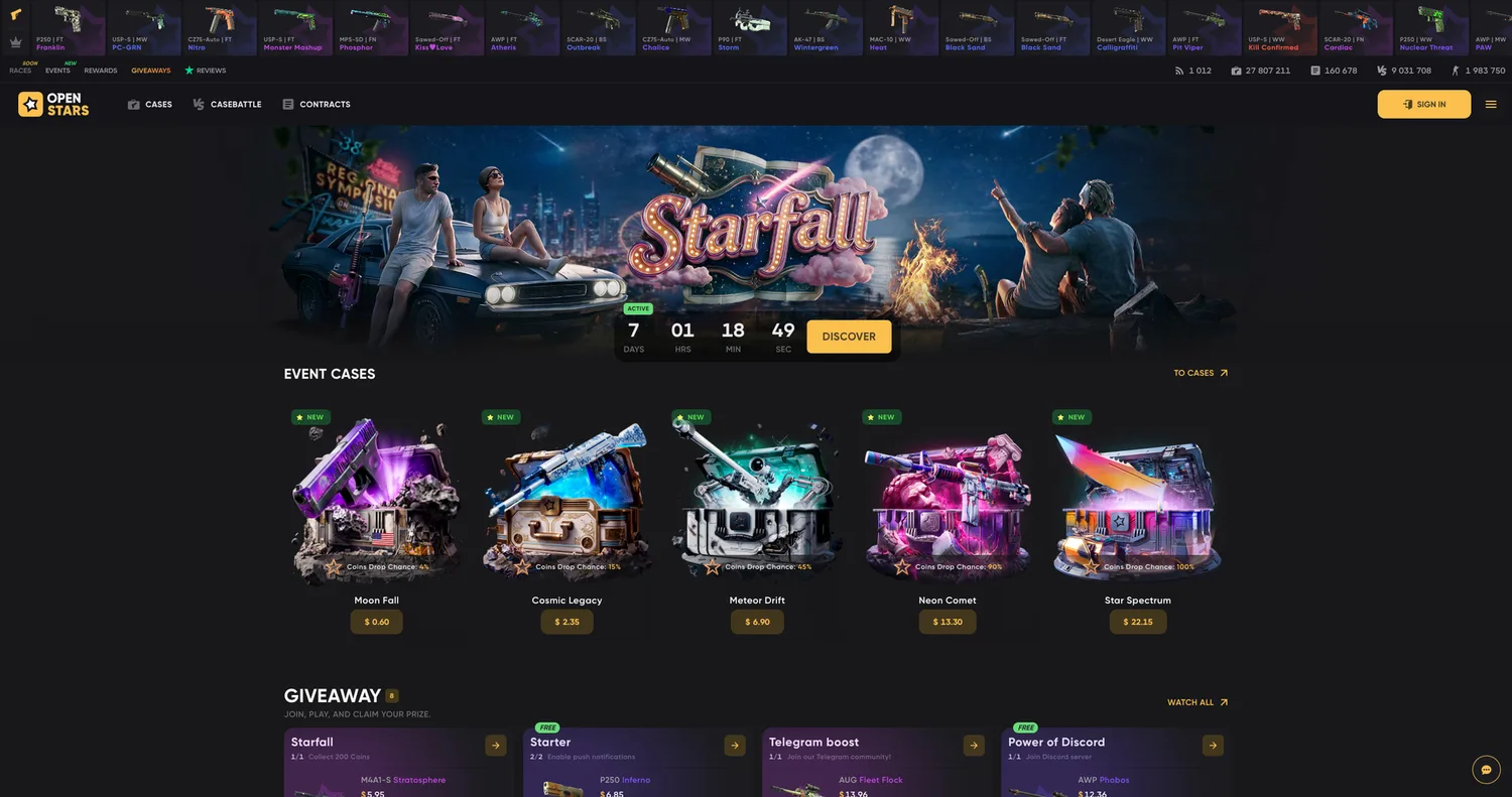 Screenshot of the OpenStars website
