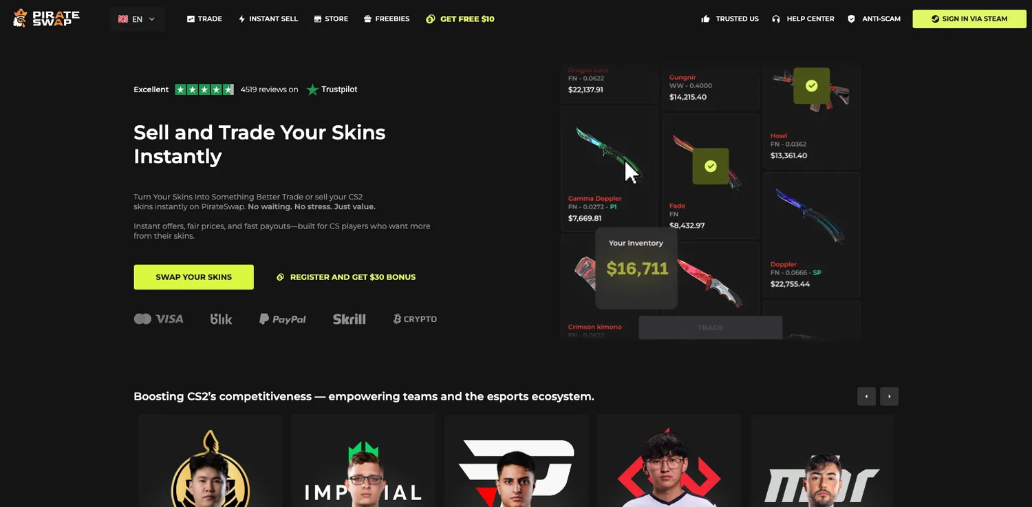 Screenshot of the PirateSwap website