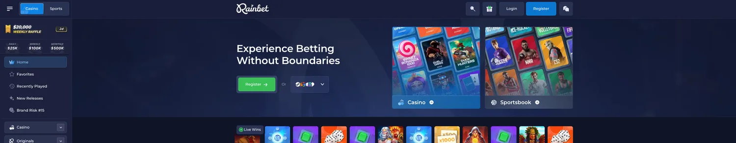 Screenshot of the Rainbet website