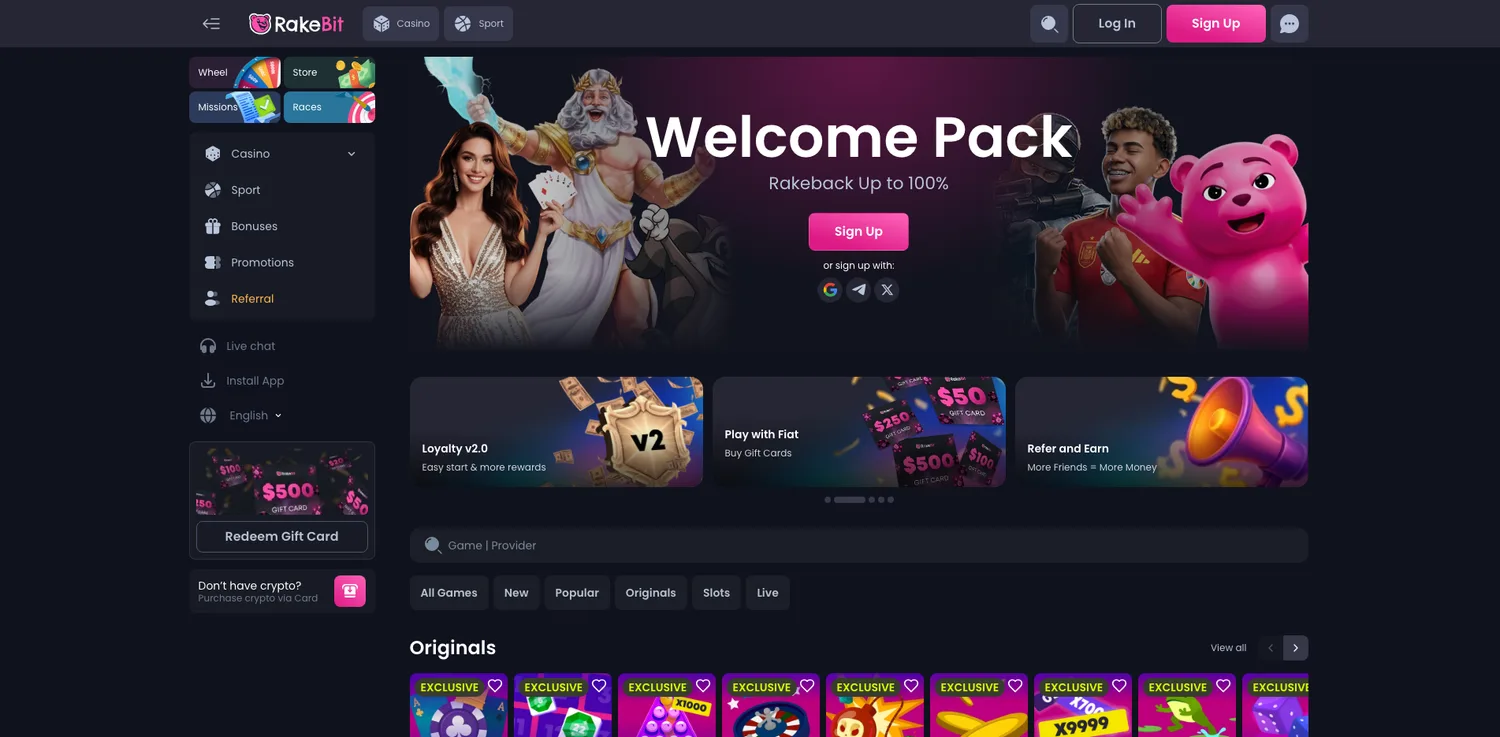 Screenshot of the RakeBit website