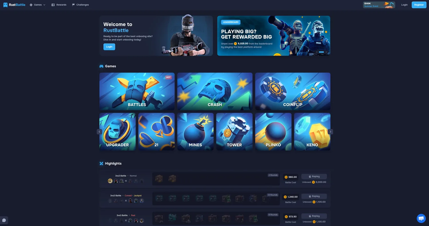 Screenshot of the RustBattle website