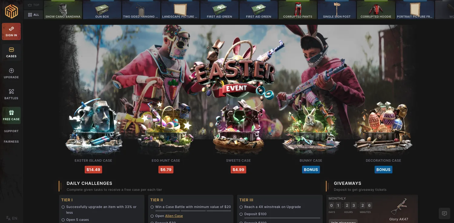 Screenshot of the RustCases website