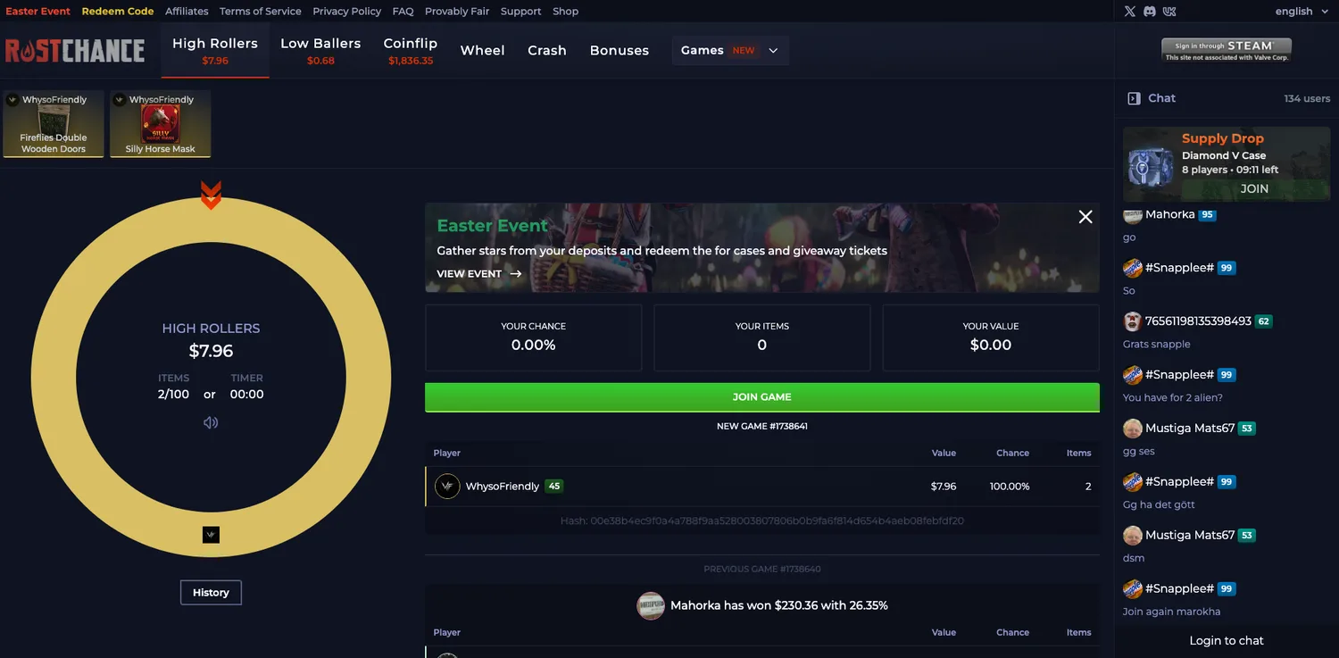 Screenshot of the RustChance website
