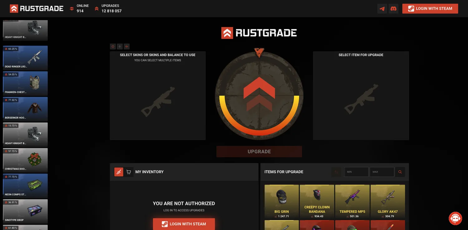 Screenshot of the RustGrade website