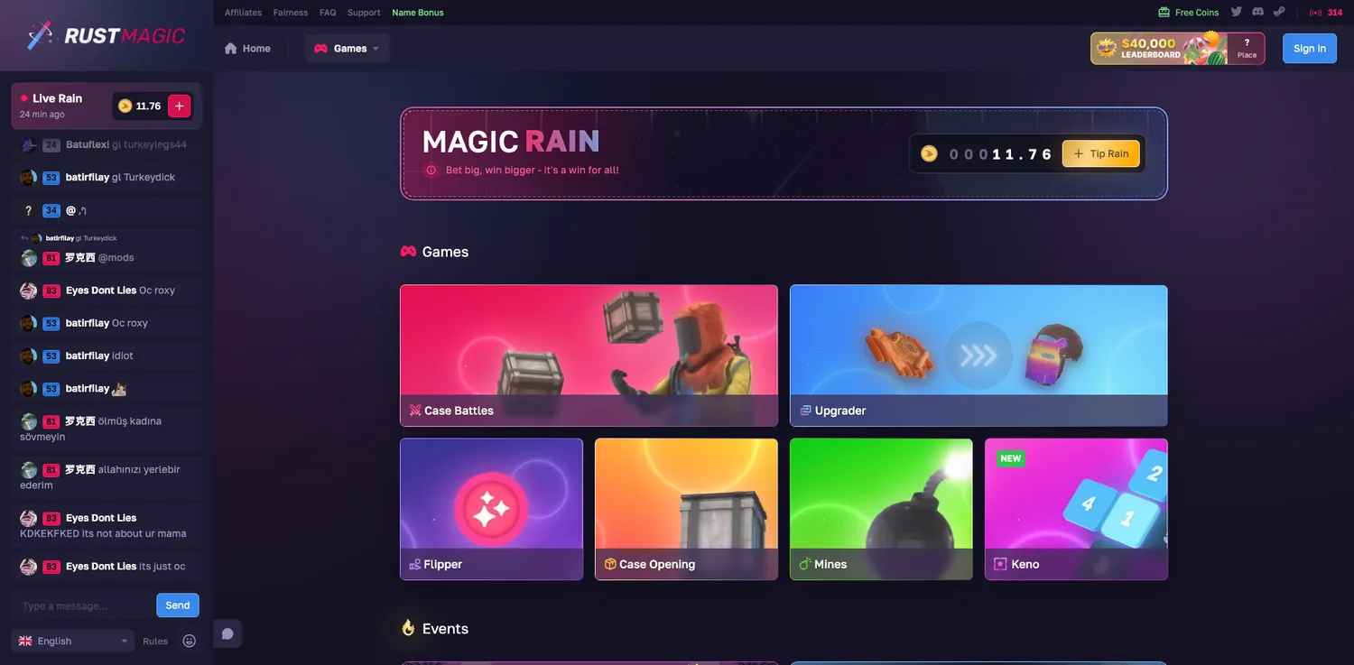 Screenshot of the RustMagic website