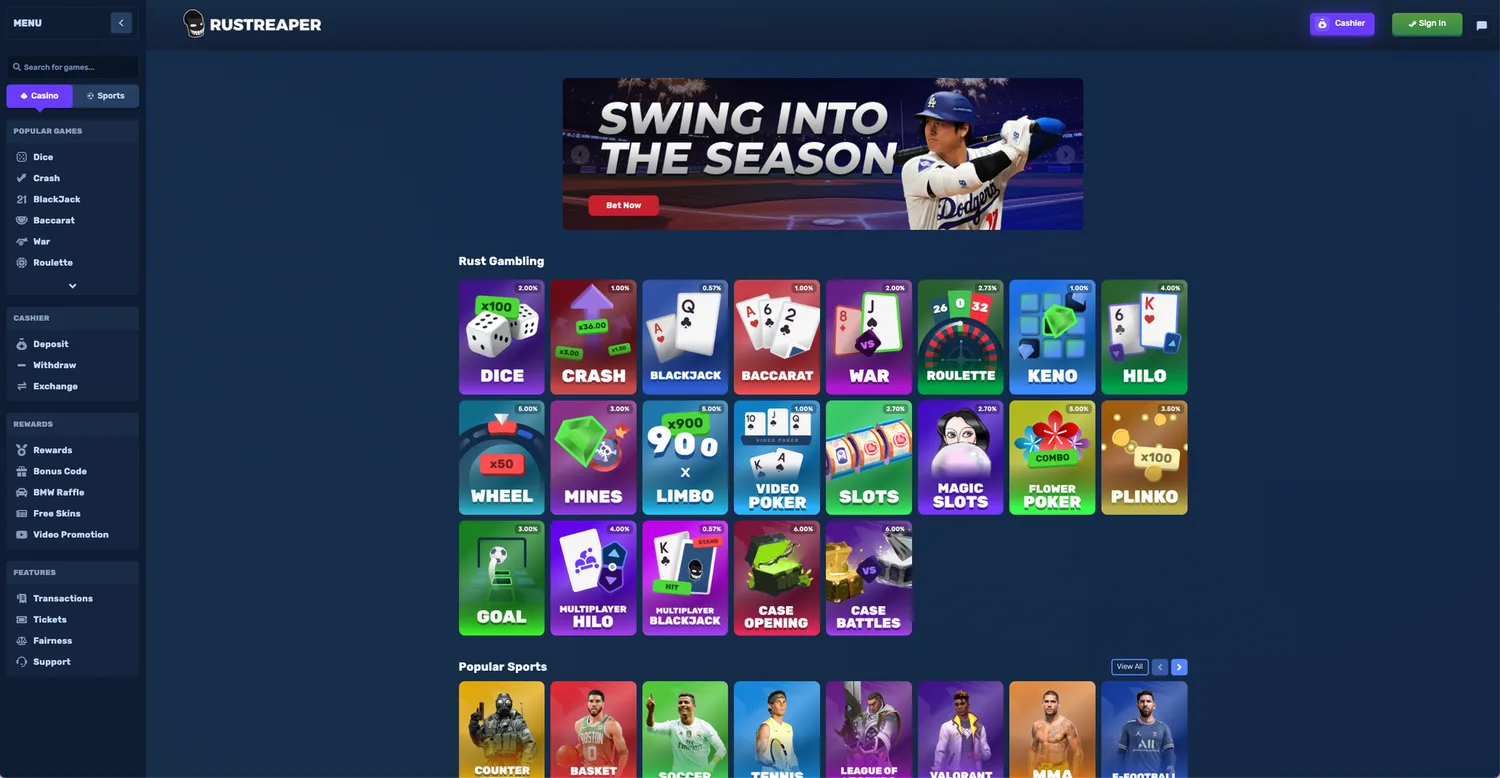 Screenshot of the RustReaper website
