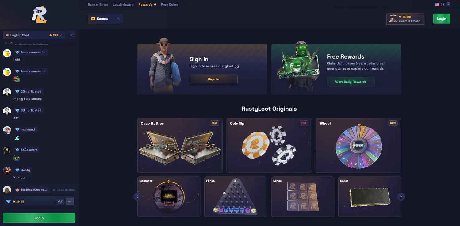 Screenshot of the RustyLoot website