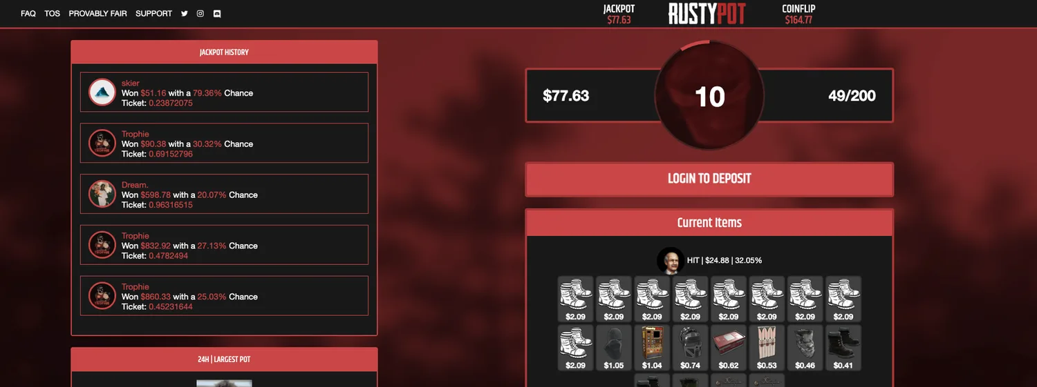 Screenshot of the RustyPot website