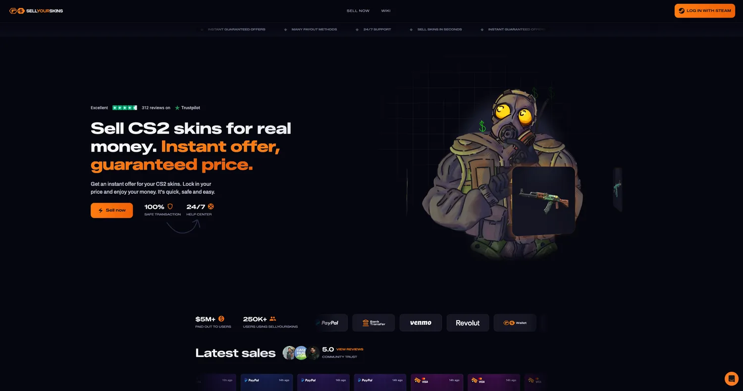 Screenshot of the SellYourSkins website