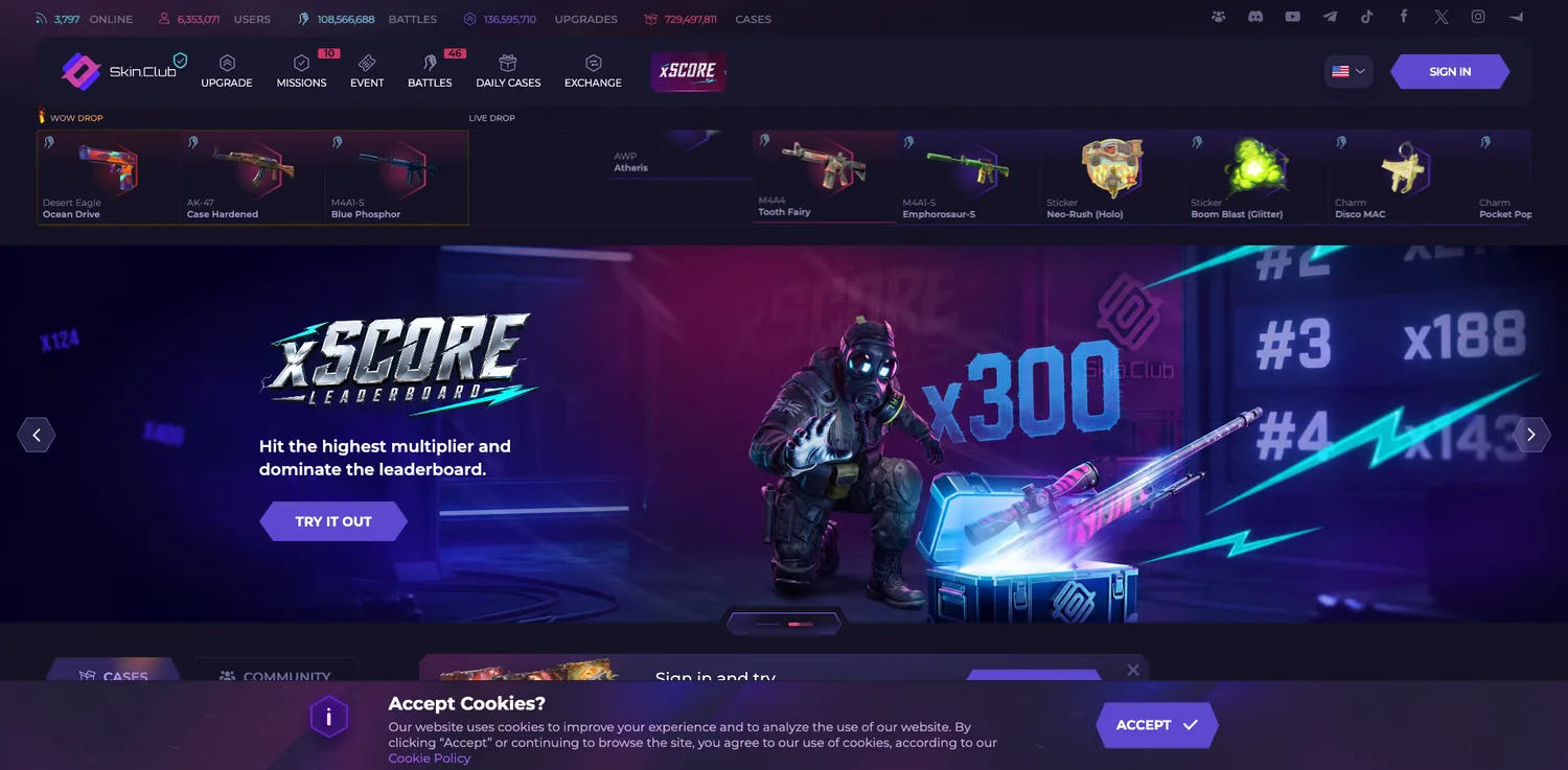 Screenshot of the Skin.Club website