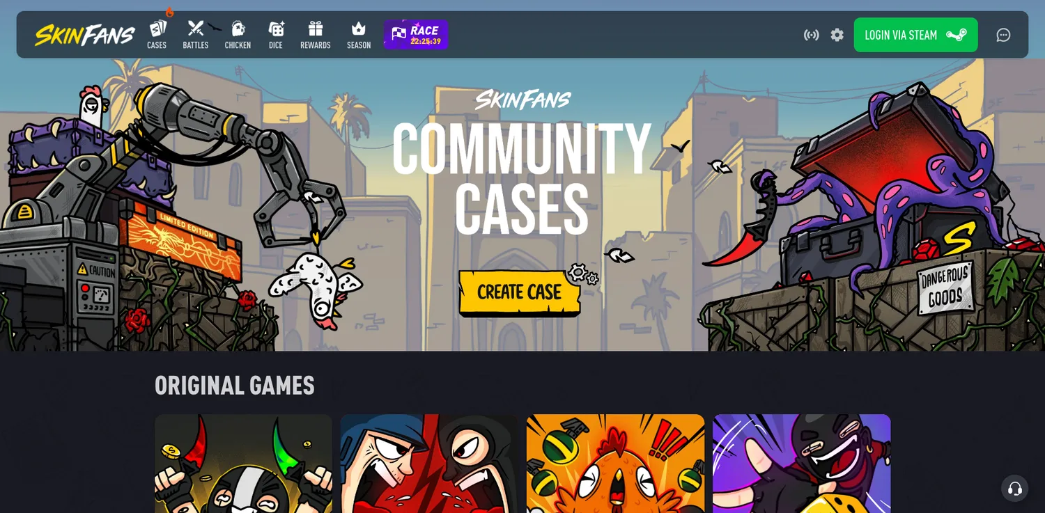 Screenshot of the SkinFans website