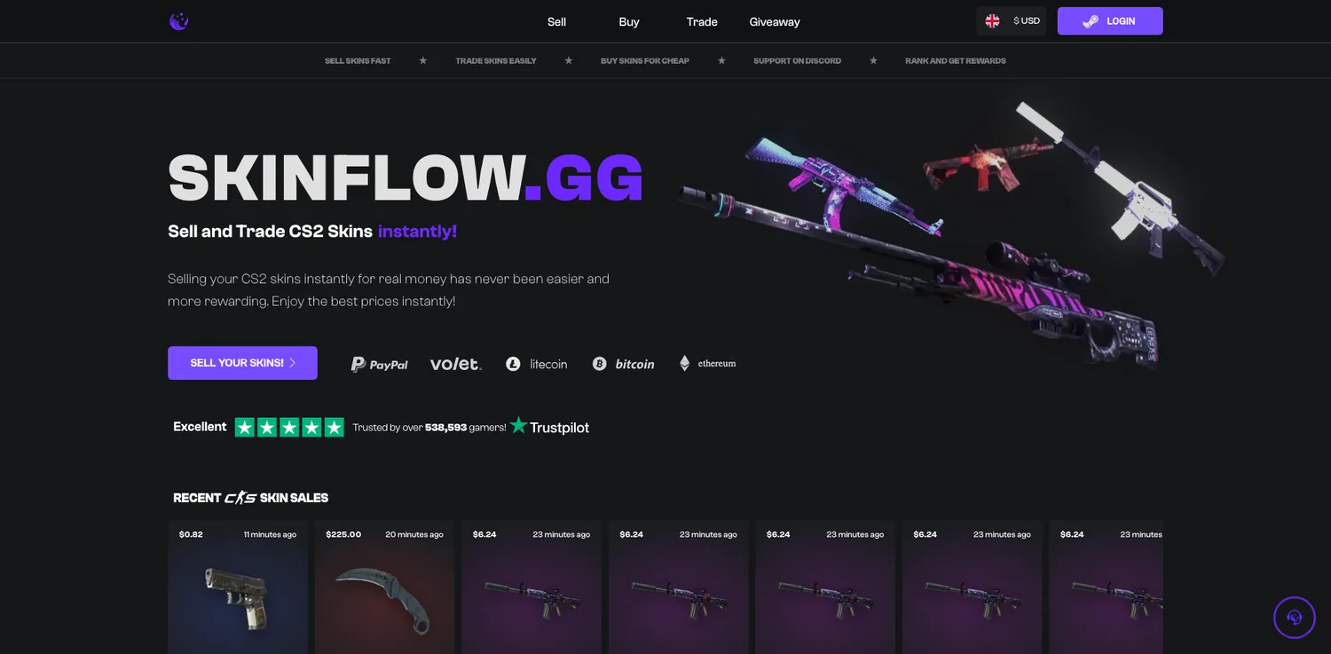 Screenshot of the Skinflow website