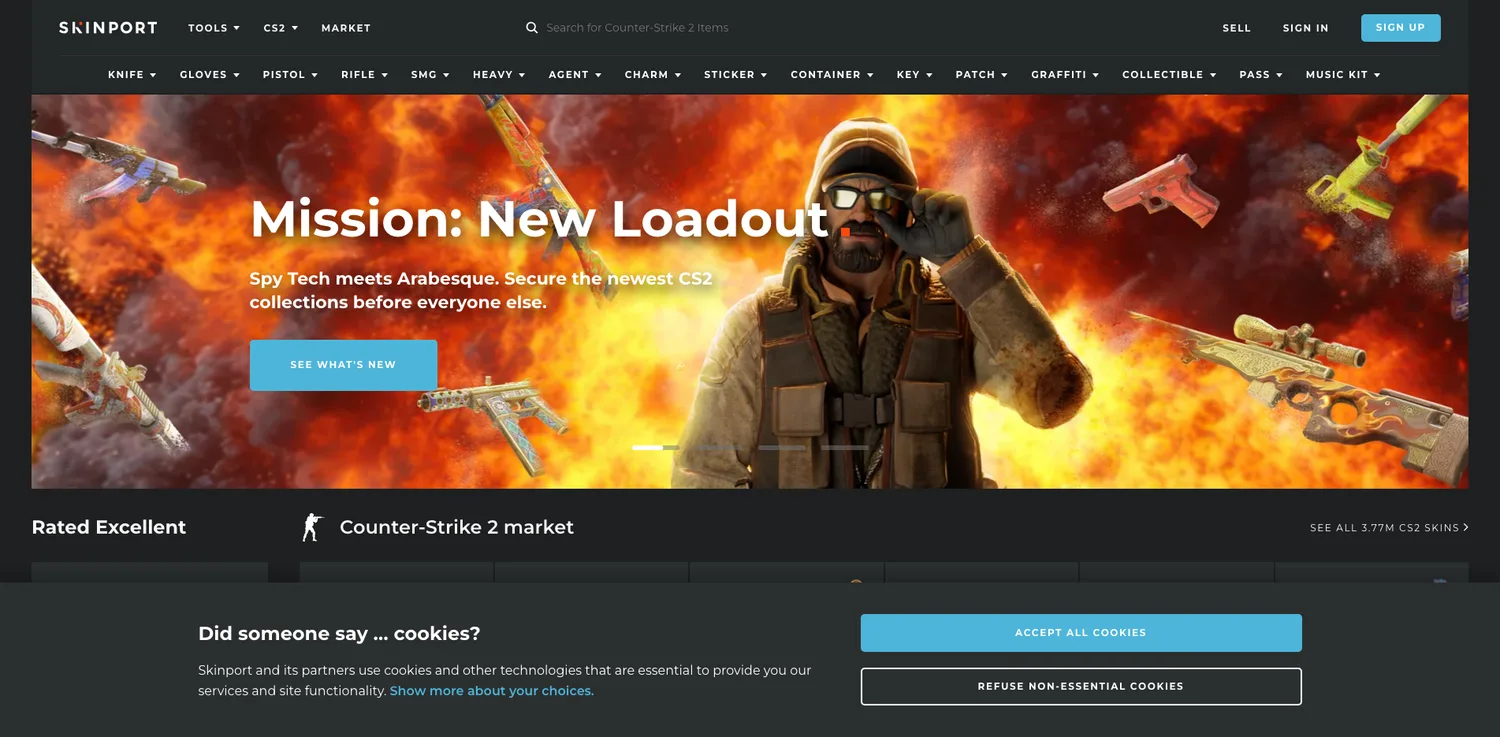 Screenshot of the SKINPORT website