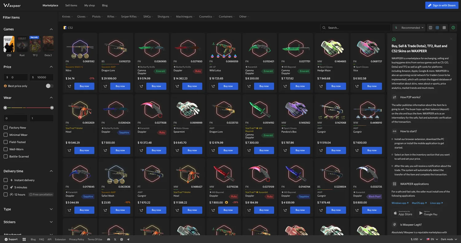 Screenshot of the WAXPEER website
